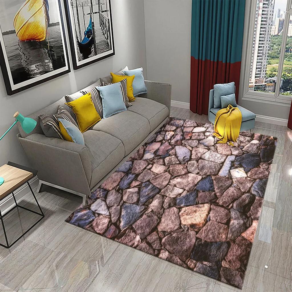 3D Black Stone Carpet Cobblestone Pattern Rug Texture Rectangle Area Rugs Living Room Bedroom Decor Polyester Yoga Floor Mat