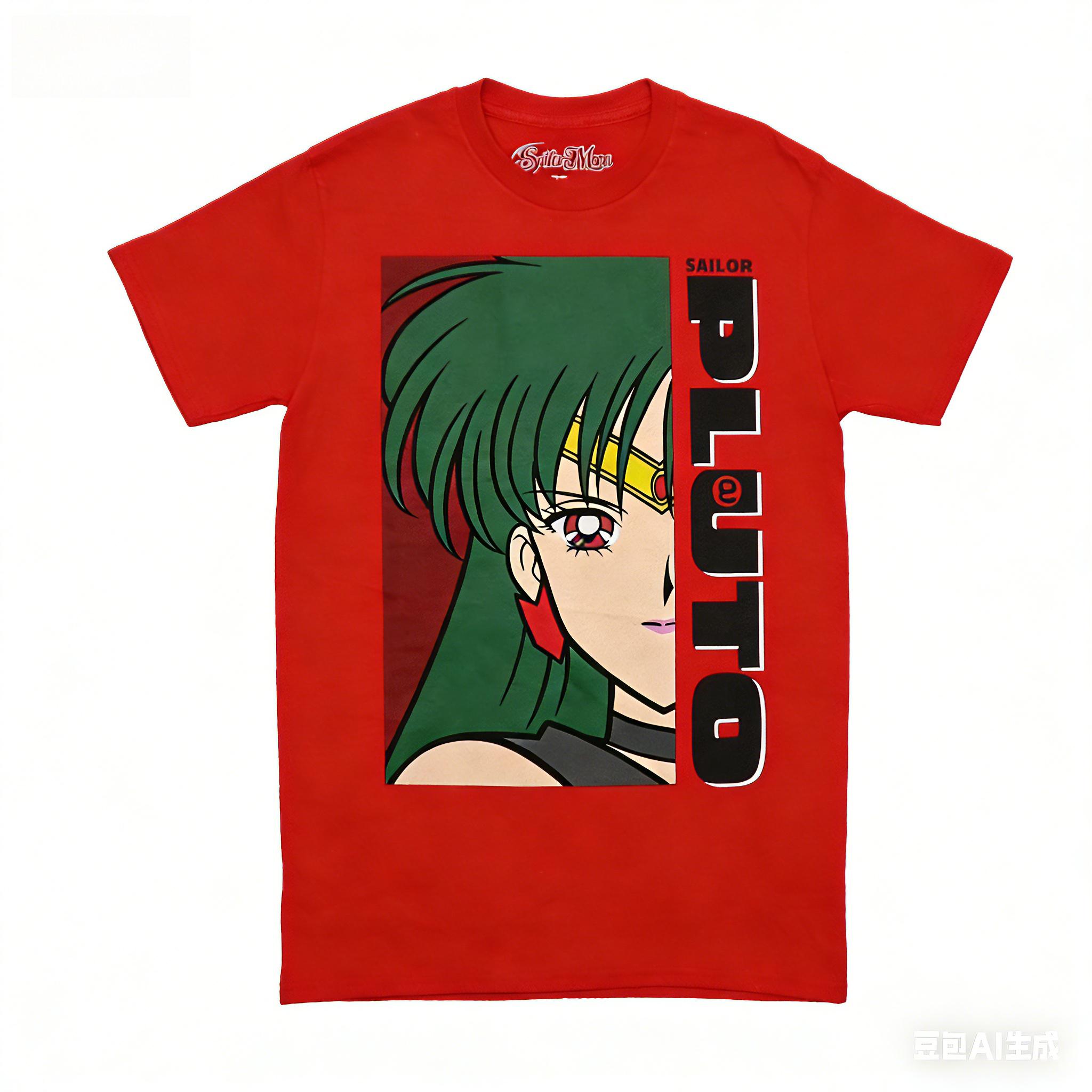 

New Adult Tshirt for Sailor Moon Sailor Pluto Large Size Featuring Cartoonish Face and Name Image in A Retro Street Style 4XL