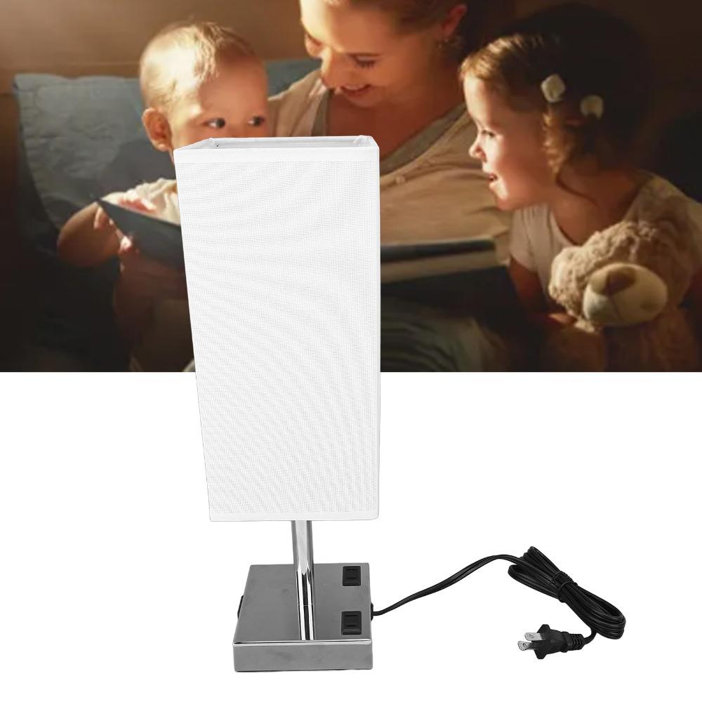 110-240V USB Bedside Table Lamp Fabric Lampshade Desk Light Modern LED Nightstand Light  Study Room