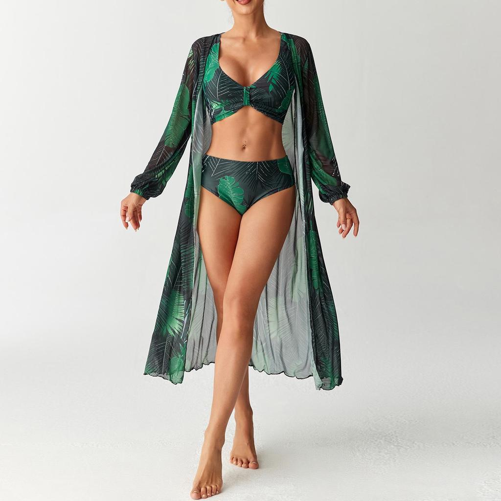 2026 Sexy Plus Size Women's Printed Bikini 3-Piece Set - European & American Swimwear