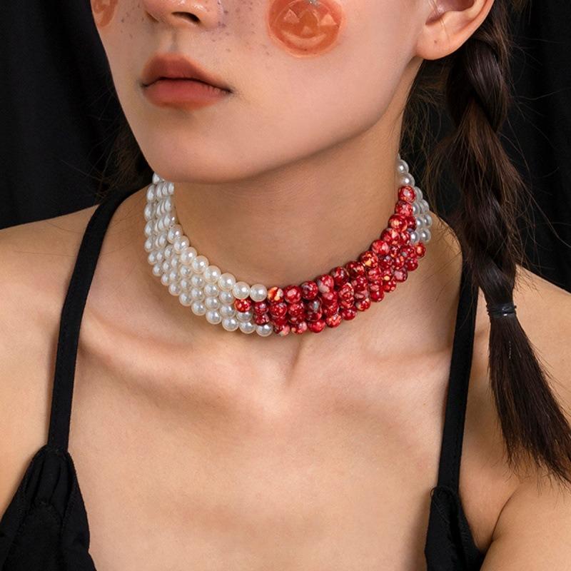 Perły Choker z Frędzlami Gotycki Naszyjnik Kropla Krwi Imitacja Perły Gotycka Bransoletka Kropla Krwi Dziewczynki