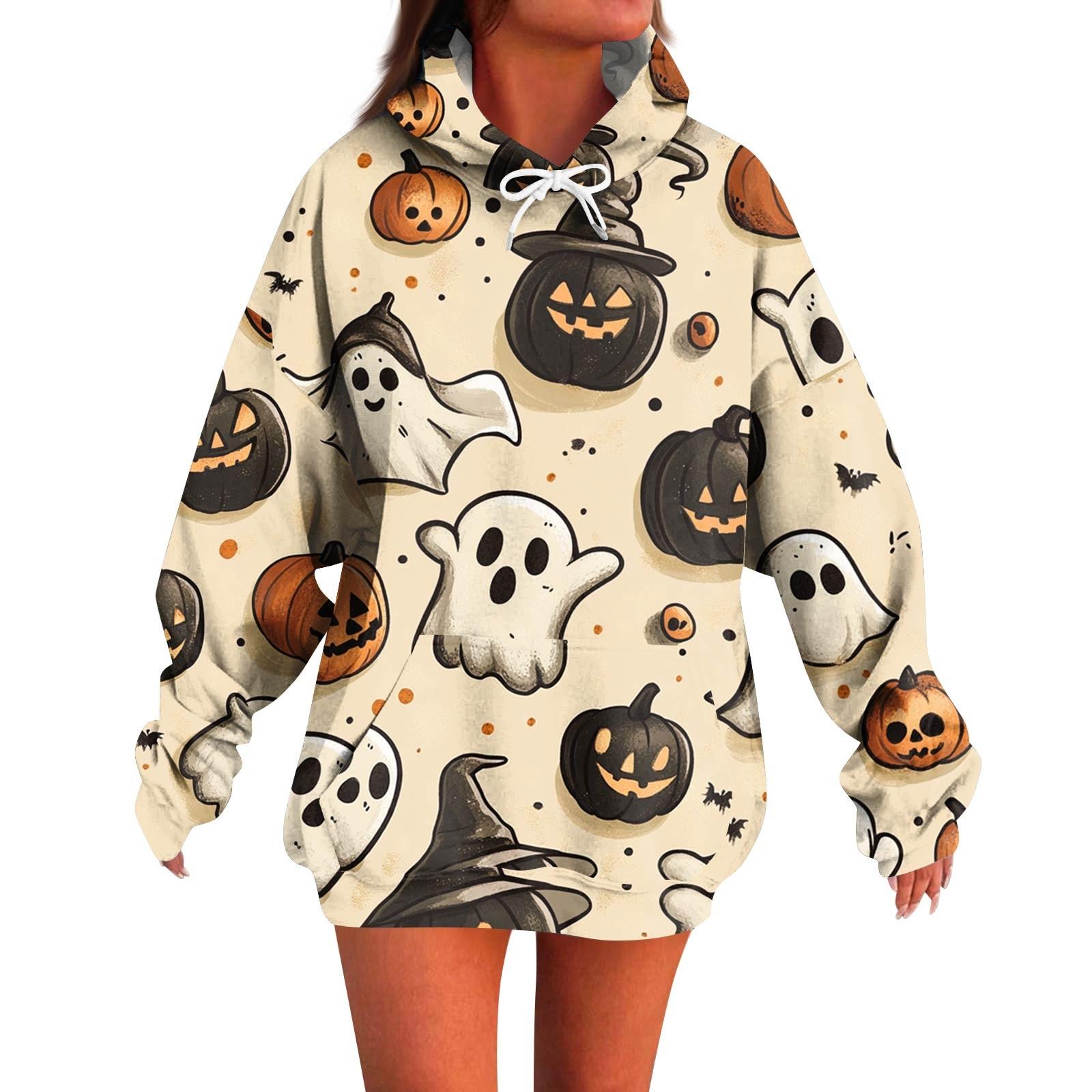 

Женское модное повседневное худи с длинным рукавом и принтом на Хэллоуин S