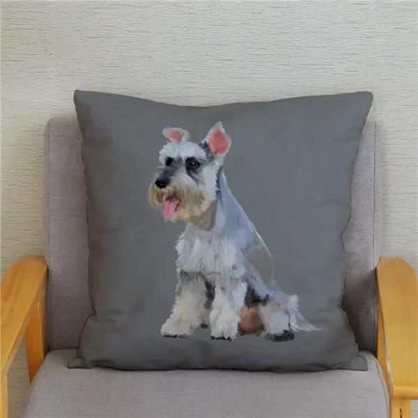 Home Bedroom Pillowcase Cute Schnauzer Print Cushion Cover Decor