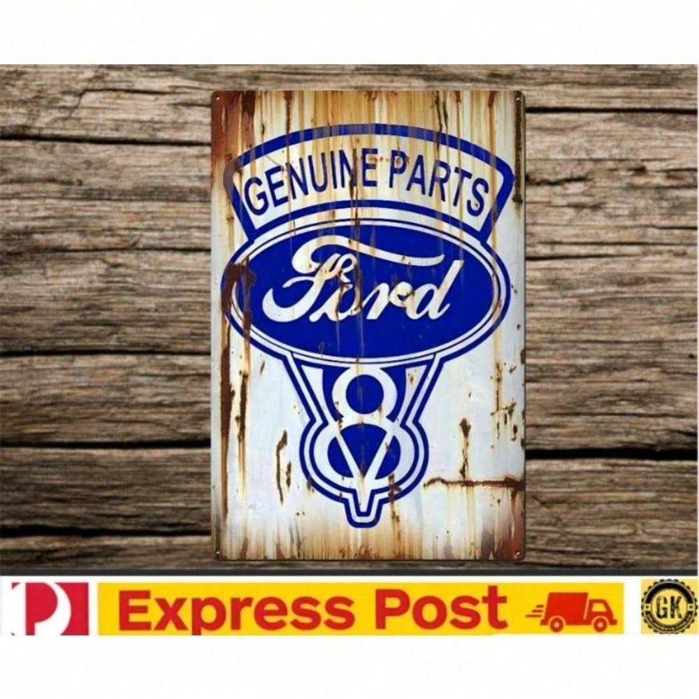 Винтажный чертеж двигателя Ford V8 Металлическая жестяная табличка Настенное искусство для гаража 20x30 см