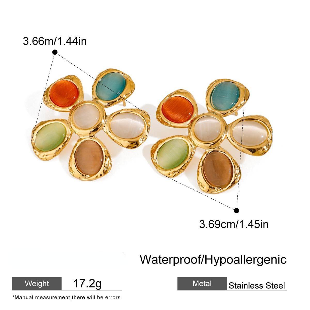 

Stainless Steel 18K Gold Plated Colored Flower Stud Earrings for Women Cat Eye Stone Waterproof Zircon Women s Daily wear 2025