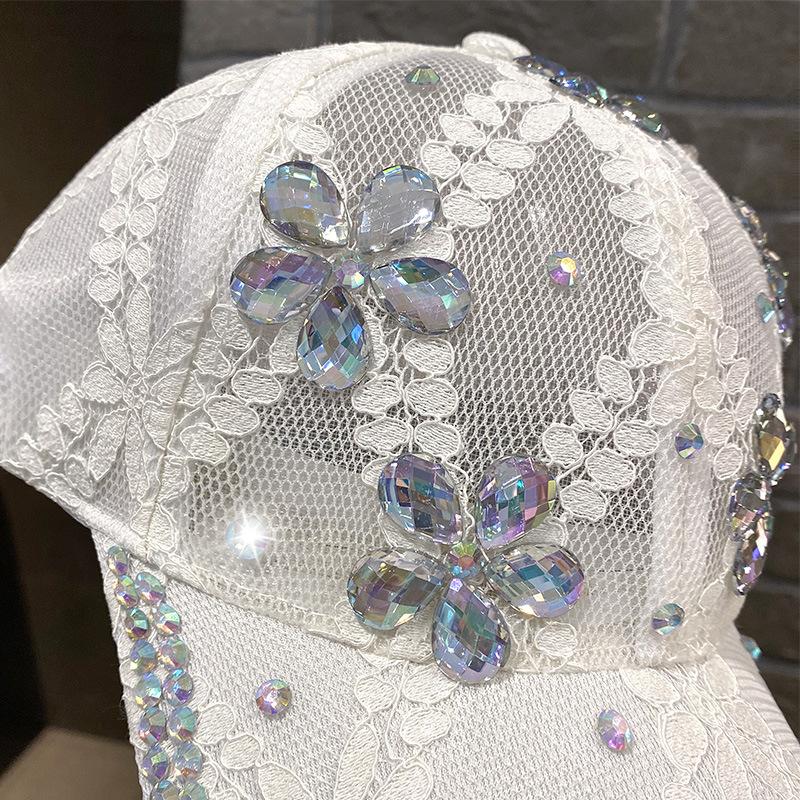 Rhinestone Flower Lace Cap Children's Fashion Breathable Outdoor Shade Sun Protection Cap Sports Cycling Baseball Cap