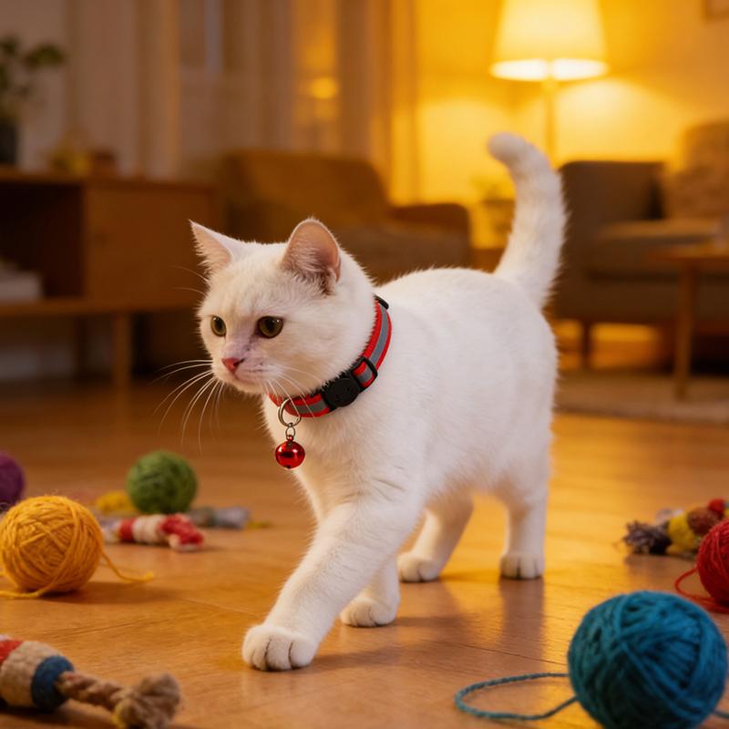 Pet Collar Reflective Safety Buckle Collar Bell Round Ear Cat Dog Collar Glowing Collar