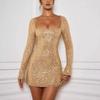 Womens Sequin Cocktail Dress Square Neck Short Party Gown Elegant Lady Style