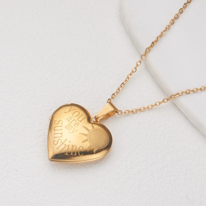 Stainless Steel Silver & Gold Women's Heart Photo Frame Locket Necklace
