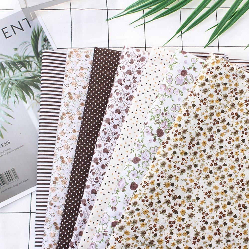 7Pcs Cotton Pre-cut Fabric Coffee Dot Floral Design Polka Dot Cloth Hand Sewing Creation