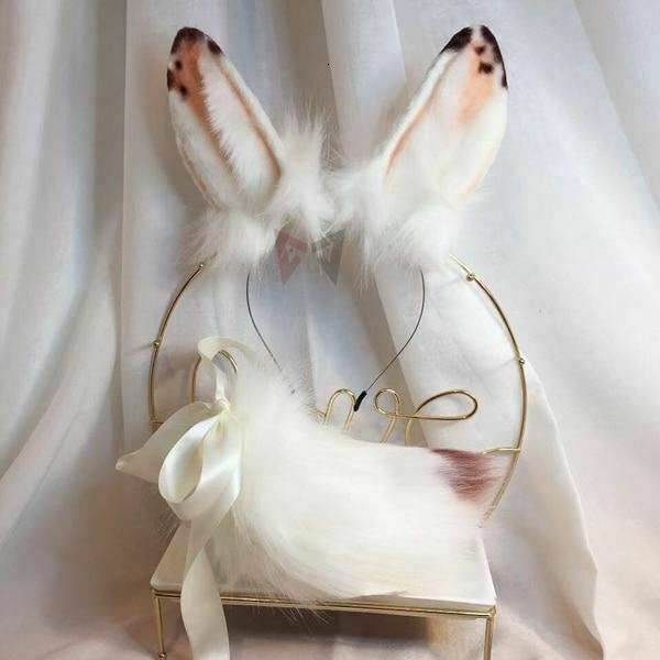 Speckle Rabbit Ears Headband White Tail  Pet Play Cosplay Hair Accessories