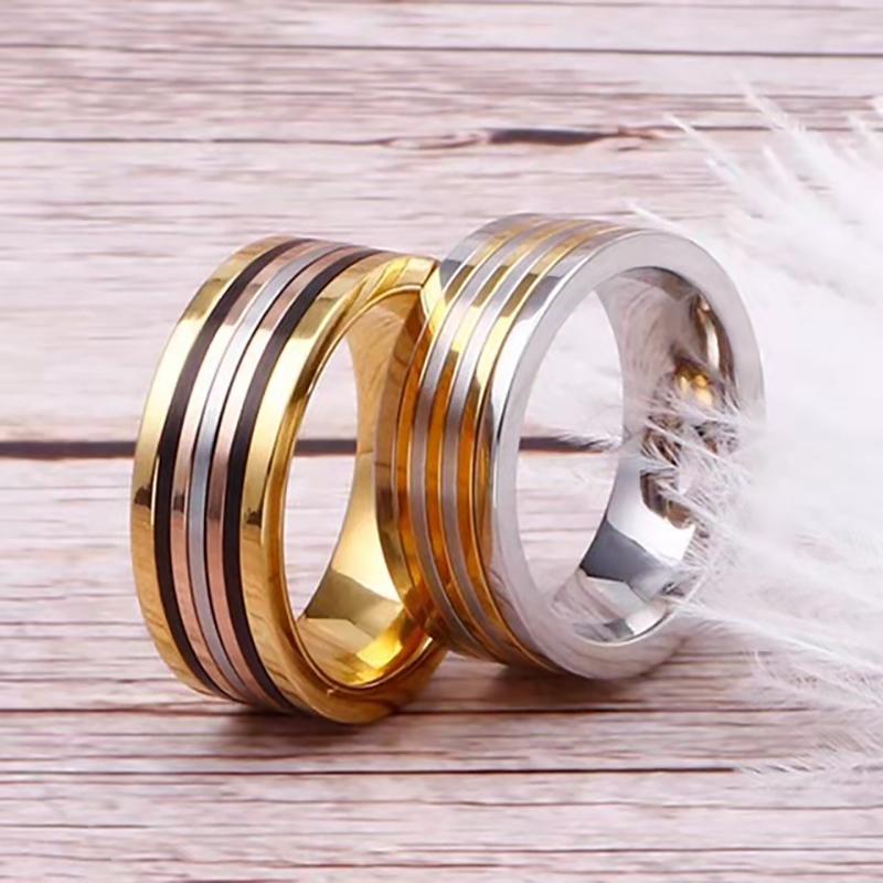 8MM Wide Trendy Gold Color Stainless Steel Rings For Men Women Double Color Engagement Wedding Band Ring Jewelry