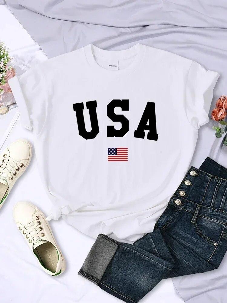 USA National Flag City Street Printed Unisex T-shirts Fashion Breathable Short Sleeve Summer Hip Hop O-Neck Tees Hip Hop Tshirts