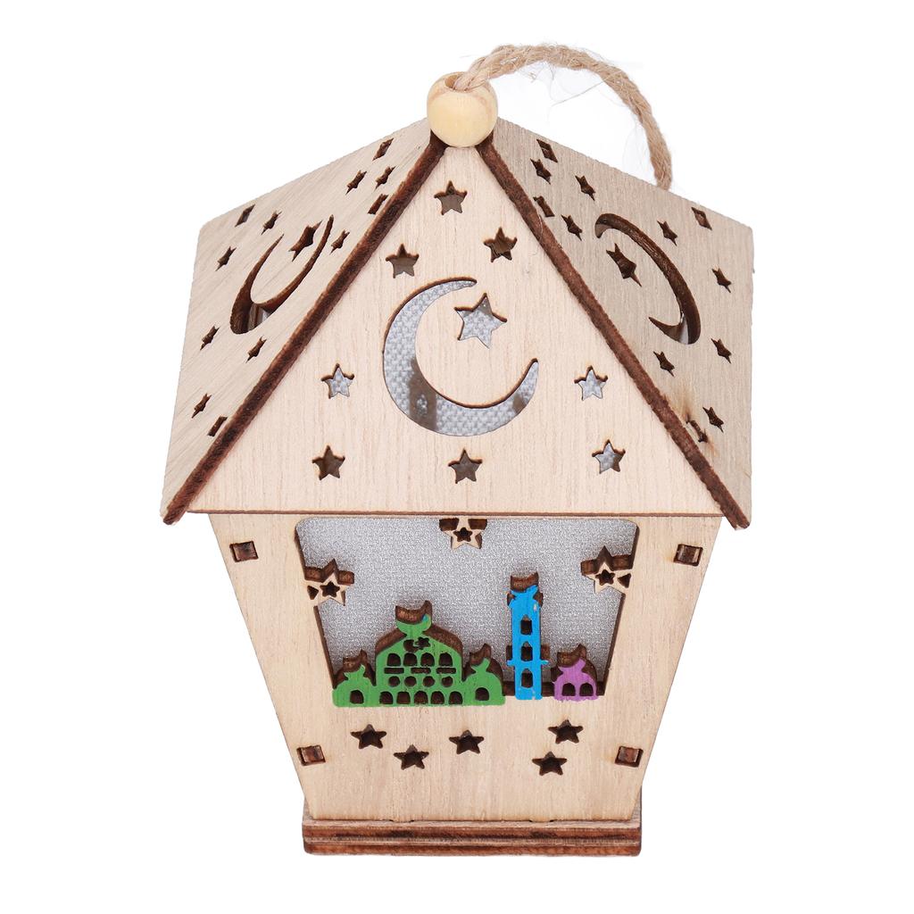 Ramadan Lamp Three Dimensional House Shape Unique Design Hanging Light Wooden Decorative Lamp