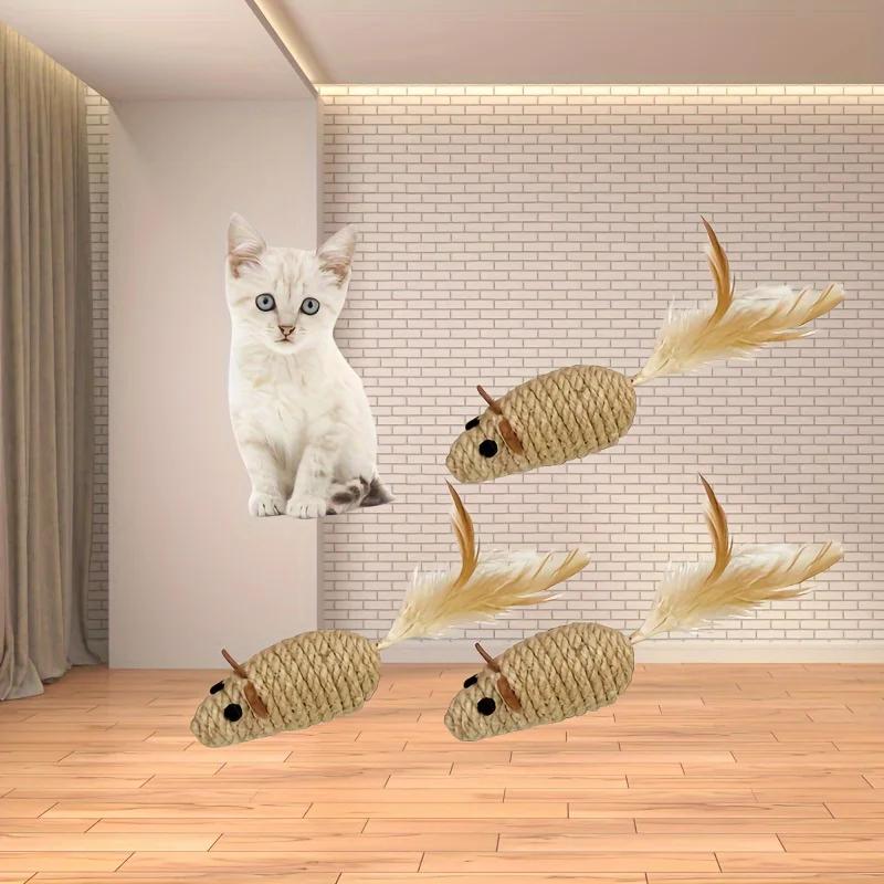 4 Stück Sisal-Kunstmaus Katzenspielzeug Bissfestigkeit Gefülltes Spielzeug Interaktives Katzenspielzeug Simulationsmäuse Kätzchen Selbstspielendes Plüschspielzeug