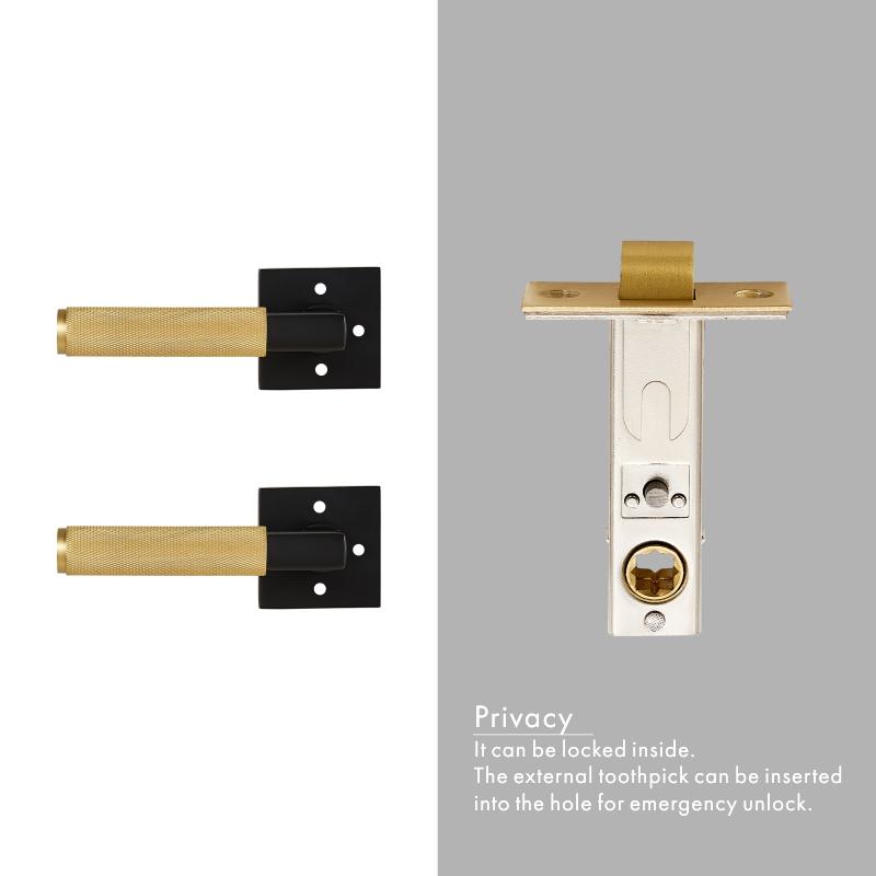 Dooroom Knurled Brass Door Lock Set Modern Interior Bedroom Bathroom Double Wood Door Lever Set Dummy Privacy Passage Lock