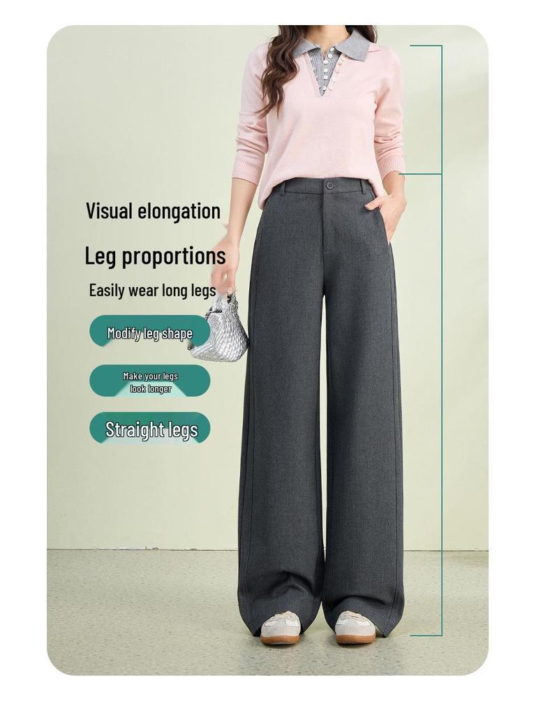 2026 Spring Collection Women's High-Waisted Slim Wide-Leg Pants - Sheep Wool Lyocell Blend, Draped Design, Versatile for Commute