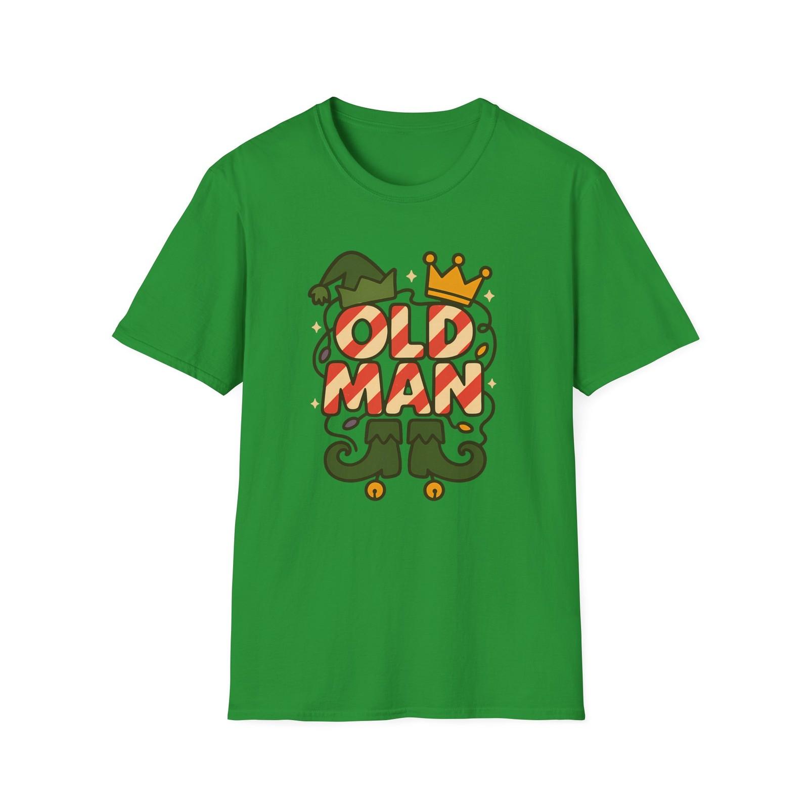 Unisex Softstyle T-Shirt Mens Womens Tees Top Old Man Elf Candy Cane Crown Christmas Holiday L