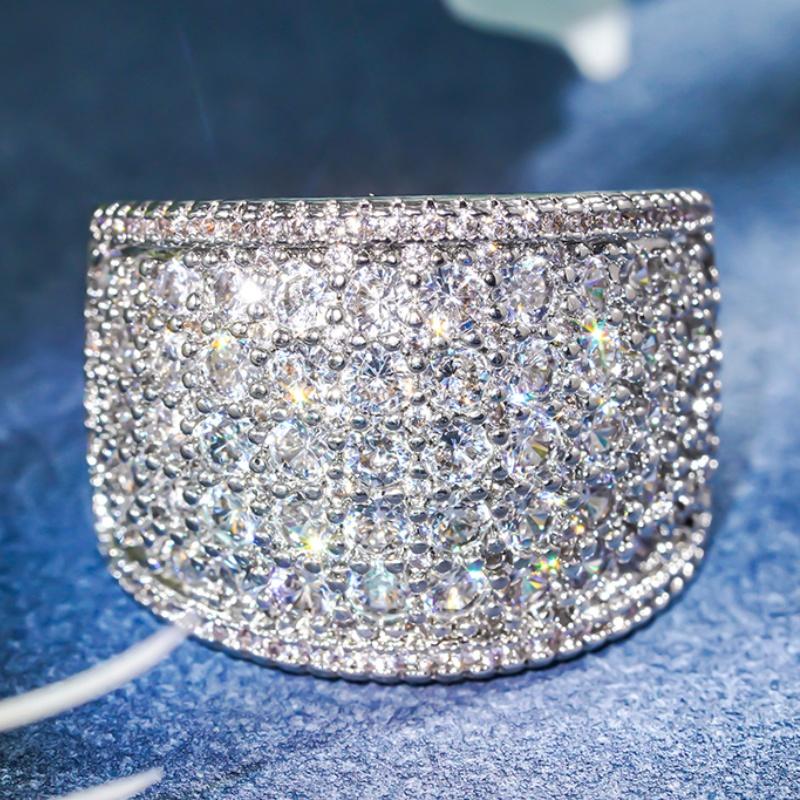 Huitan Geometric Bright Ring with Shiny Cubic Zirconia Exquisite Luxurious Finger Accessories Women Modern Wedding Party Zircon 6