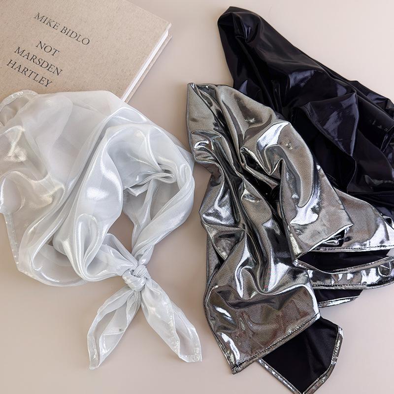 American Retro Hottie Silver Headscarf Female Sweet and Cool Personality Versatile Y2k Hip-hop Hip-hop Square Scarf