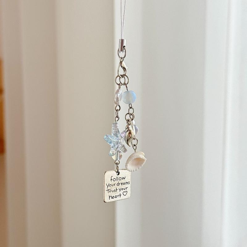 Summer Starfish Shell Keychain Y2K Sweet Beaded Mobile Phone Lanyard Girly Cute Ins Bag Charm Pendant Decoration Gift
