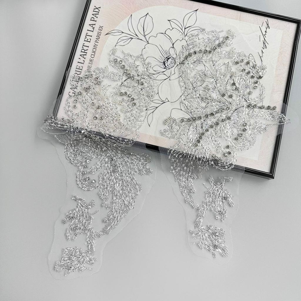 White Mesh Handmade Beaded Cloth Sticker Decorative Accessories Wedding Dress Performance Clothes Accessories Front Collar To Flower Cloth Sticker