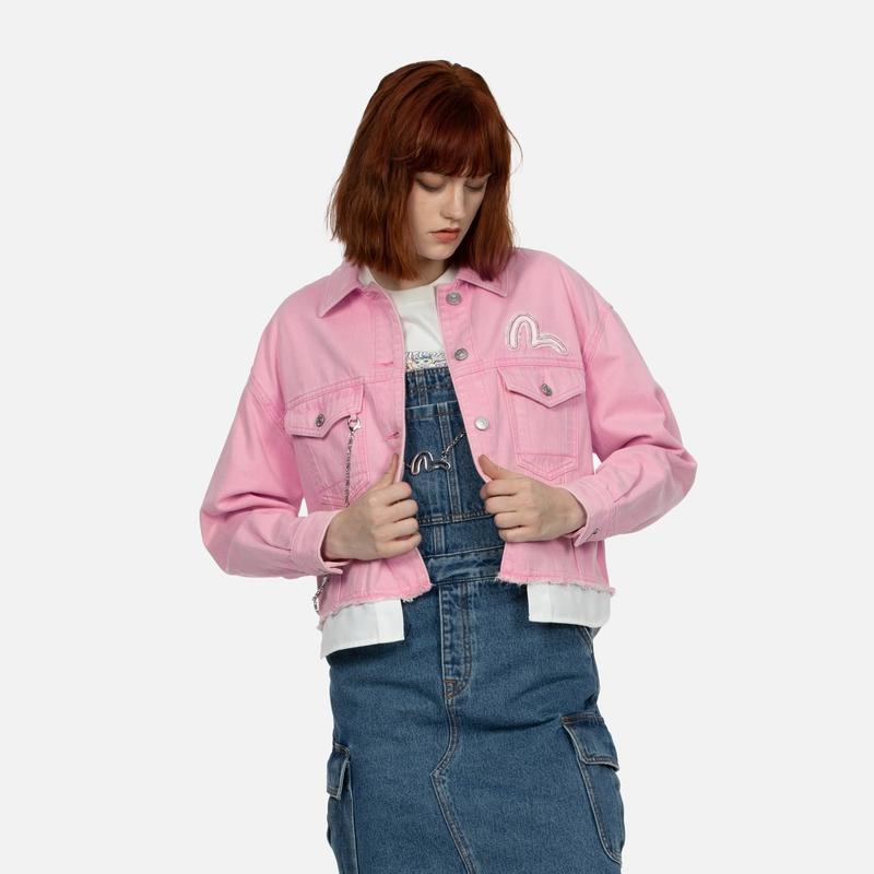 Evisu SS24 Aplicație Pescăruș Brodată Stratificat Aspect Stratificat Modă Jachetă Denim Femei jachete Denim-Roz 2ESHTW4DJ4002FFDN