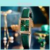 Gadi Fashion Womens Square Quartz Waterproof Watch With Green Leather Strap For Casual Wear