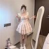 French Small Flying Sleeves Lace Splicing Floral Waist Dress Women's Summer New Waist and Thin Princess Skirt