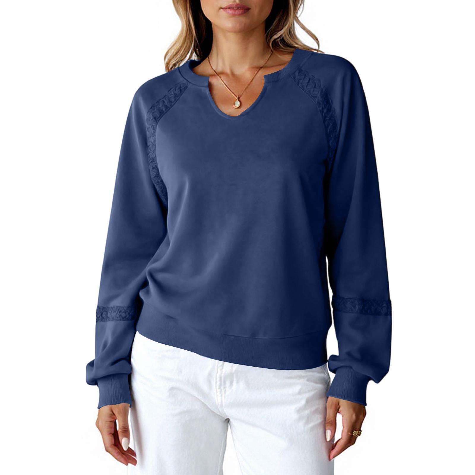 

Женская модная повседневная толстовка с длинным рукавом и V-образным вырезом однотонной расцветки M