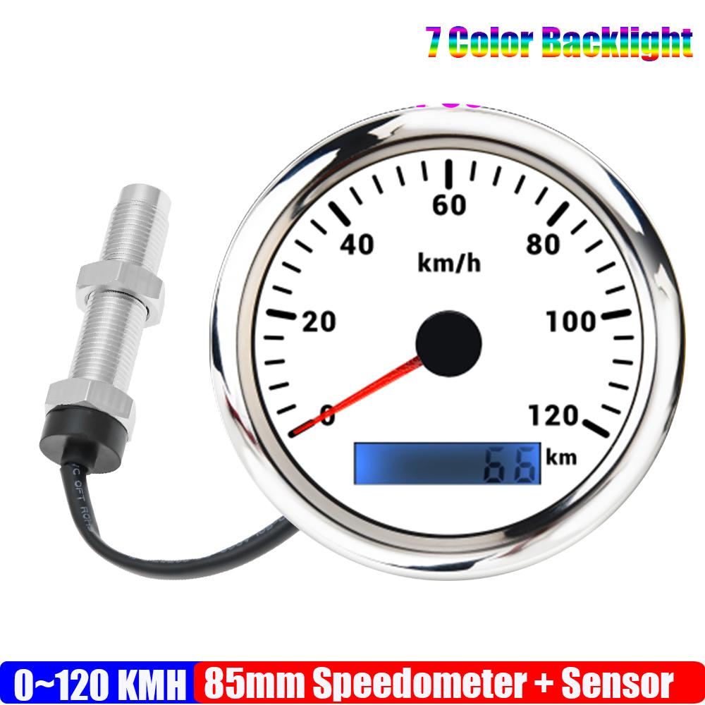ZMFJH 30-200KMH Speedometer Auto Car 7 Color Backlight Analog Pulse Signal 85mm Speedometer Gauge with Holzer Sensor M16X1.5