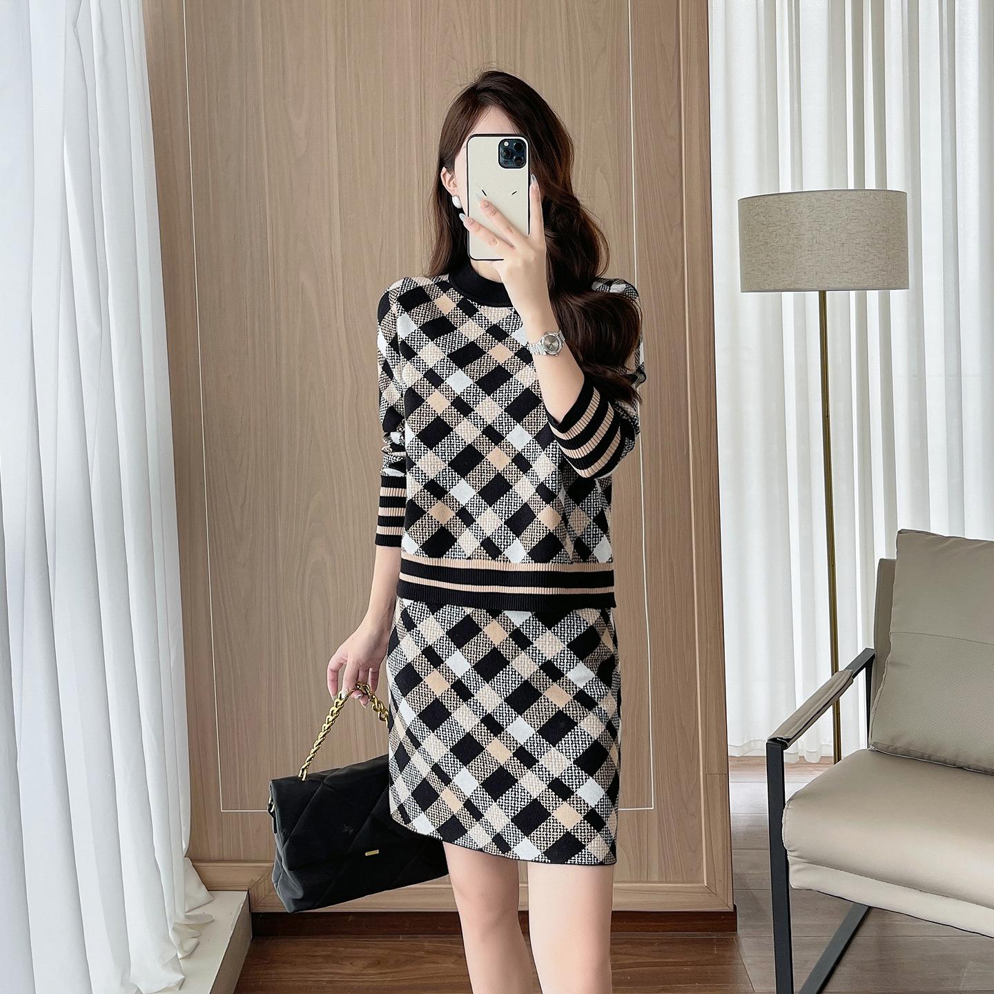 

Шикарный женский осенне-зимний жаккардовый свитер и вязаный комплект с короткой юбкой Extra Large