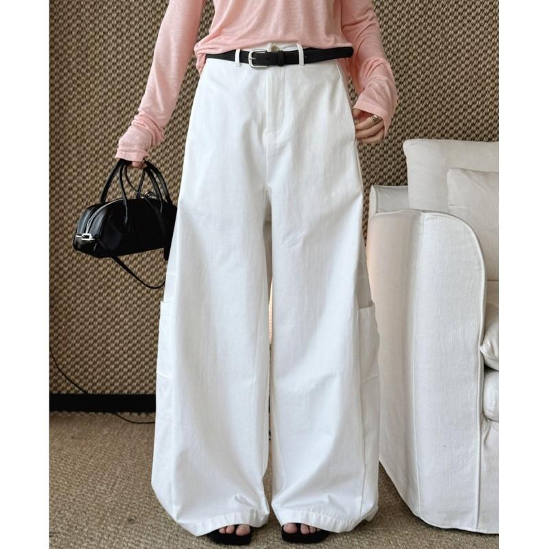 Johnature Summer Korean Simple Large Pocket Loose Long Pants For Women Fashionable Casual Pants