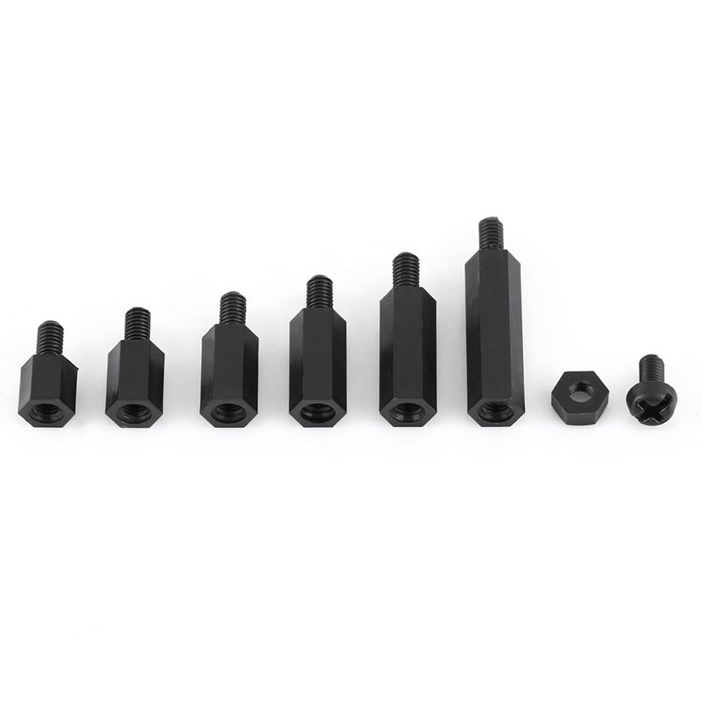 Walfront 250PCS Nylon M3 Hex Male Standoff Spacer Screw Nut Assortment Kit (M3 Male Standoff A) Black