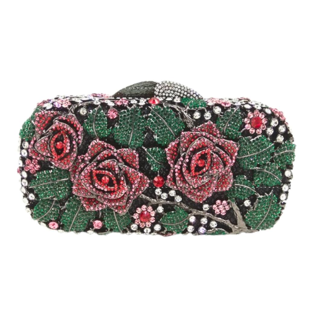 Rose flower diamond dinner bag metal full diamond dress bag banquet handbag purse clutch
