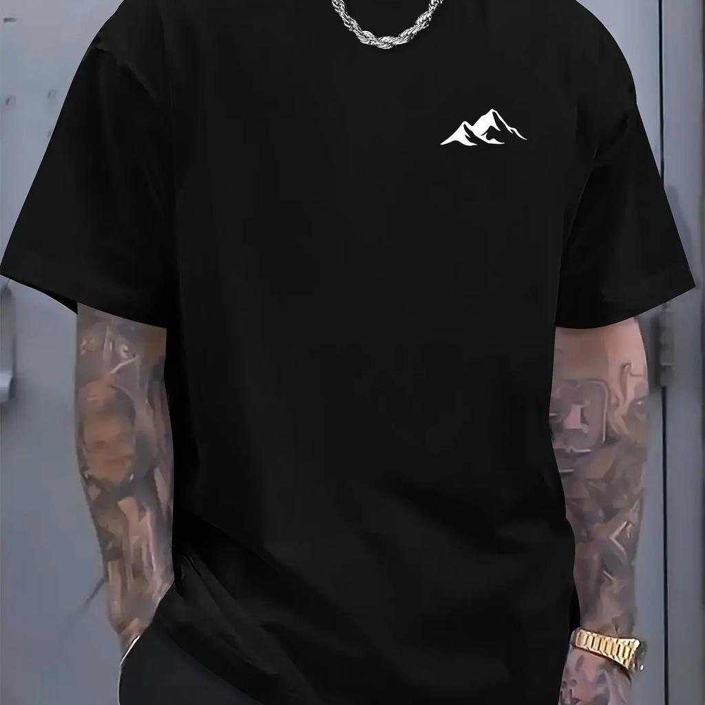 Mens Summer 100 Cotton Fashion Casual Loose Mountainpatterned Printed Sports Roundneck Shortsleeved Tshirt Soft Breathable
