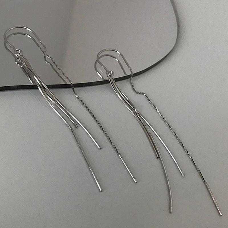 Round Face Thin Ear Chain Femininity Niche Design Fashion Personality Long Snake Bone Chain Fringed Earrings