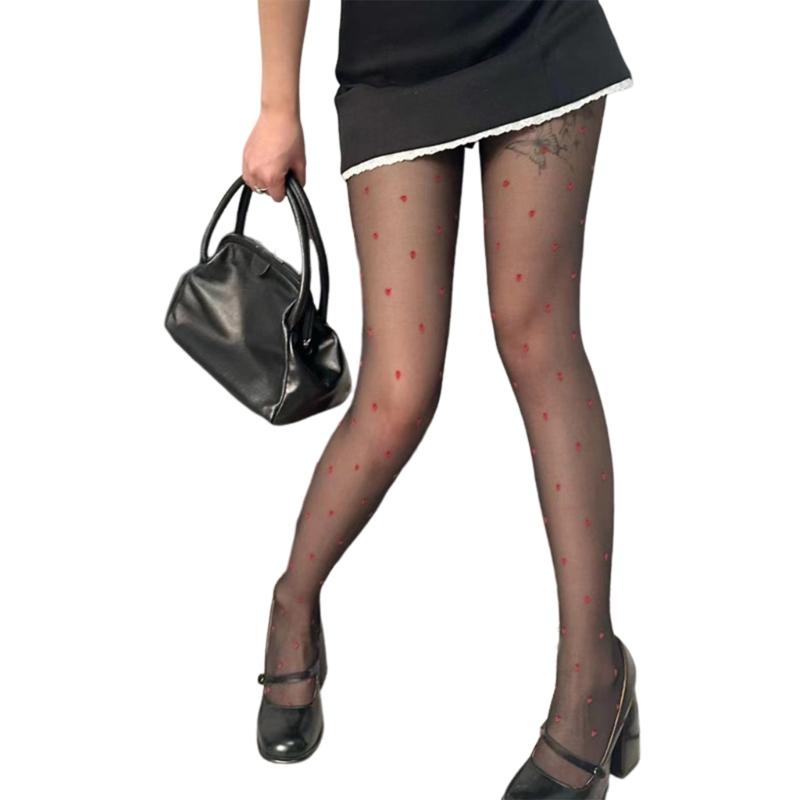 Women Thin Candy Colored Stockings Small Dots Print Sexy Sheer Pantyhose Tights