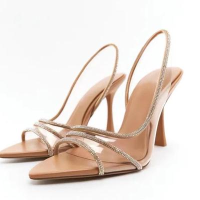 Frauen Sommer Strass Slingback Pumps Büro Dame Transparent Absätzen Sandalen Elegante Spitz Weibliche Sexy High Heels