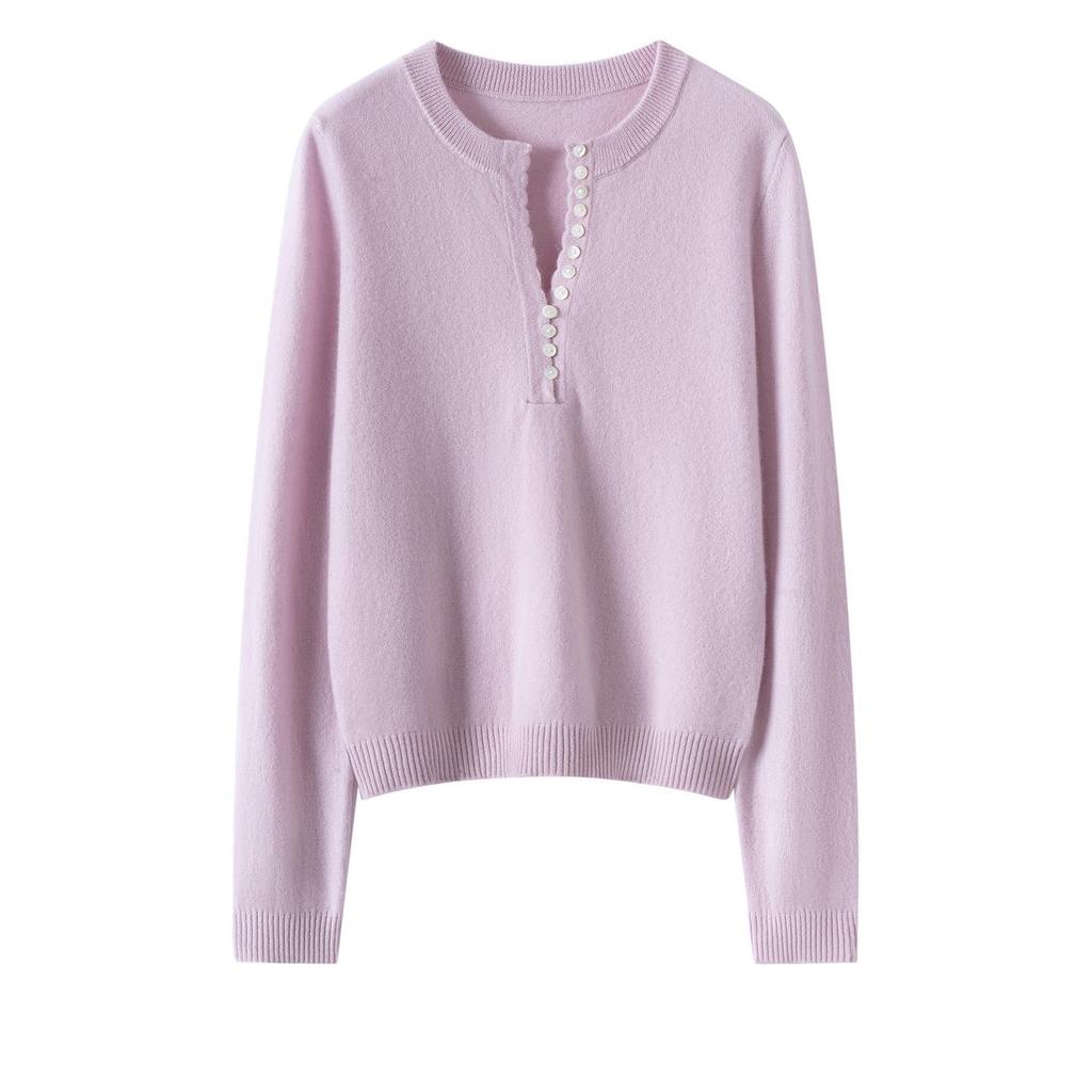 Women's 100% Pure Cashmere Half-Zip Round Neck Sweater - Autumn/Winter Fashion Versatile Knit Base Layer