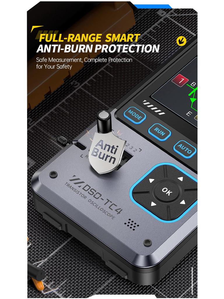 FNIRSI DSO-TC4 3-in-1 Oscilloscope, Transistor Tester, Signal Generator, 10M Bandwidth, Burn-Proof