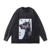 Trendy Brand American High Street Retro Doberman Direct Injection Printing Washed Long-Sleeved T-Shirt Men'S Loose Vintage Top