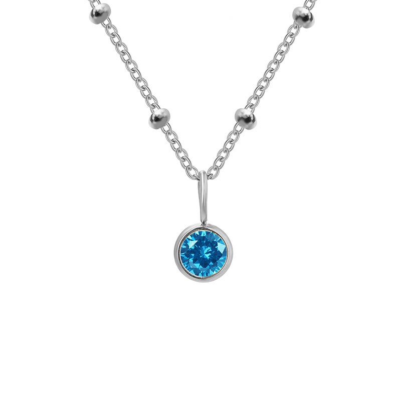 Stainless Steel Vacuum-Plated Birthstone Rhinestone Necklace for Women - Fashionable European & American Style