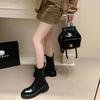 Krazing Pot Cow Leather Autumn Winter Shoes Round Toe Med Heels Slip On Concise Style Women Ankle Boots