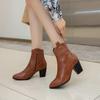 European and American fashion pointed high-heeled short boots stone pattern side zipper thick heel Martin boots autumn and winter and ankle boots