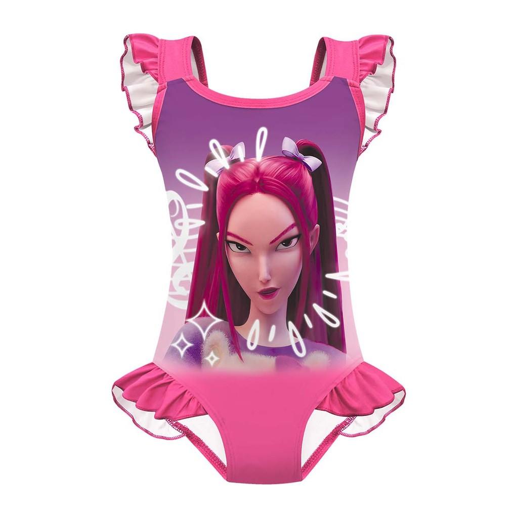 

Детский Девочки Аниме Мультяшный ПОП Певица Руми Зои Мира Принт Волан Без рукавов Цельный Купальник Купальник 160cm