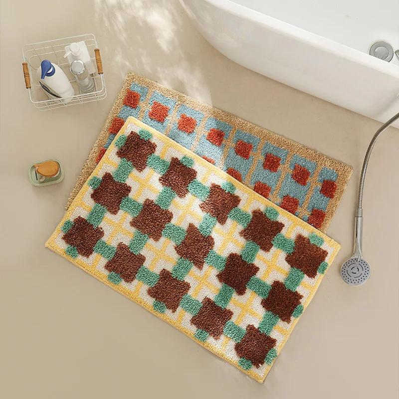 

VIKAMA Retro Bathroom Absorbent Quick-drying Carpet Entry Door Entry Mat Non-slip and Dirt Resistant Bathroom Carpet Home Decor 40X60CM(1.3X2FT