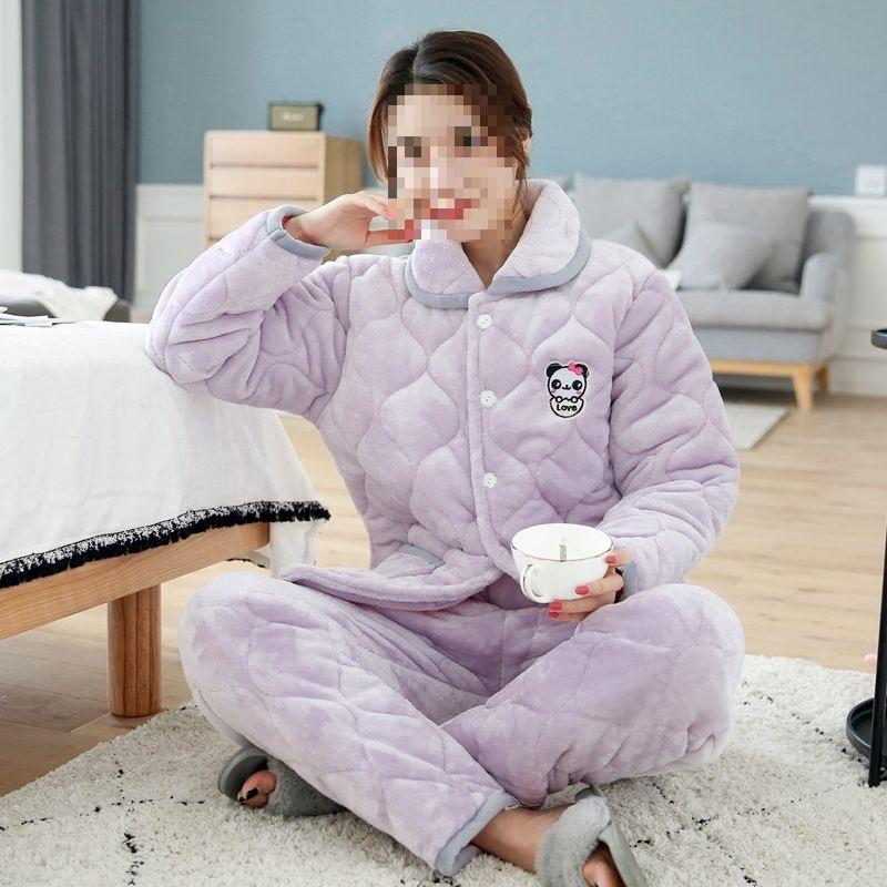 Pajamas women's three-layer thickened and cute winter can wear large-size warm padded loungewear
