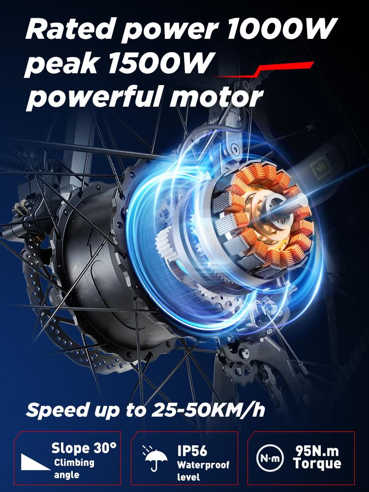 BURCHDA-RX80 electric bike for adults, 1500W motor, 48V 20AH battery, 26’ wide off-road tyres, mountain and snow electric bike, off-road bike