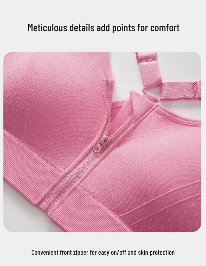 Women's Front Zip Sports Bra - Running, Yoga, Fitness Beautiful Back Design